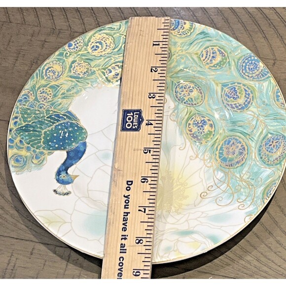 222 Fifth Lakshmi Peacock Salad Plate 8.75” Bird Blue Gold Turquois China Dinner - Picture 4 of 4
